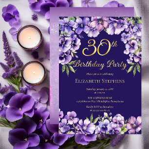 Invitation En Aluminium Élégante Violette violette Florale 30e fête d'anni