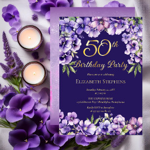 Invitation En Aluminium Élégante Violette violette Florale 50e fête d'anni
