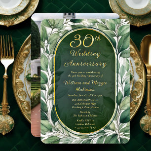 Invitation En Aluminium Élégantes feuilles vertes 30e anniversaire de mari