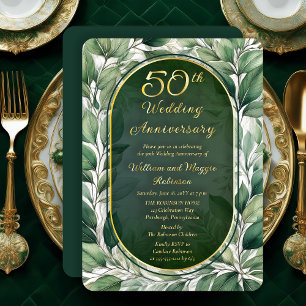 Invitation En Aluminium Élégantes feuilles vertes 50e anniversaire de mari