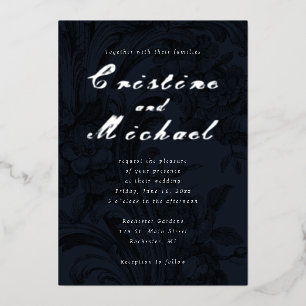 Invitation En Aluminium Élégantes fleurs ornementales argent feuille maria