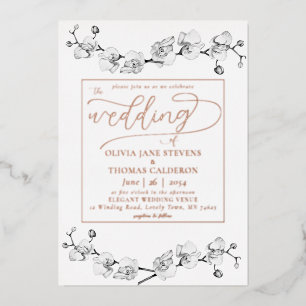 Invitation En Aluminium Élégantes Orchidées Or Rose Moderne Mariage Romant