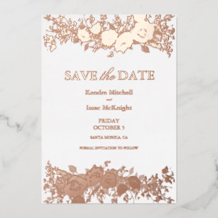Invitation En Aluminium Élégantes Roses Dorées Intriquées Couronne de Mari