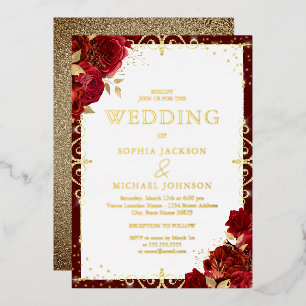 Invitation En Aluminium Elégantes Roses Rouges Royales Romantiques Mariage