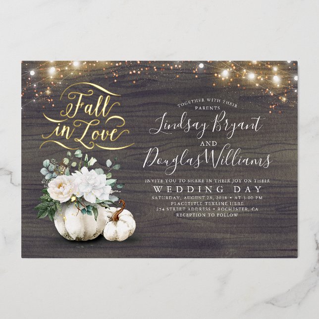 Invitation En Aluminium Élégants Citrouilles de fleurs blanches tombent da (Recto)