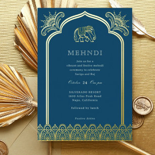 Invitation En Aluminium Élément de design éléphant et henné Mehndi indien