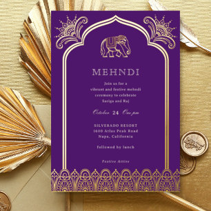 Invitation En Aluminium Élément de design éléphant et henné Mehndi indien