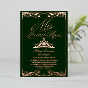 Invitation En Aluminium Éléments Verts & Or Rose Élégant Quinceanera Phot