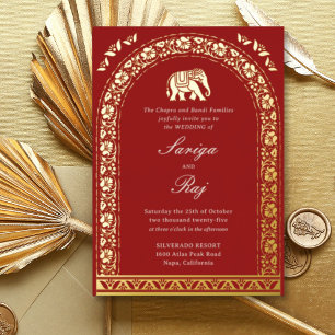Invitation En Aluminium Eléphant d'or et Mariage indien de fleurs de Lotus
