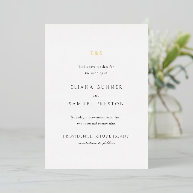 Invitation En Aluminium Eliana Monogram Mariage classique Enregistrer la d (Debout devant)