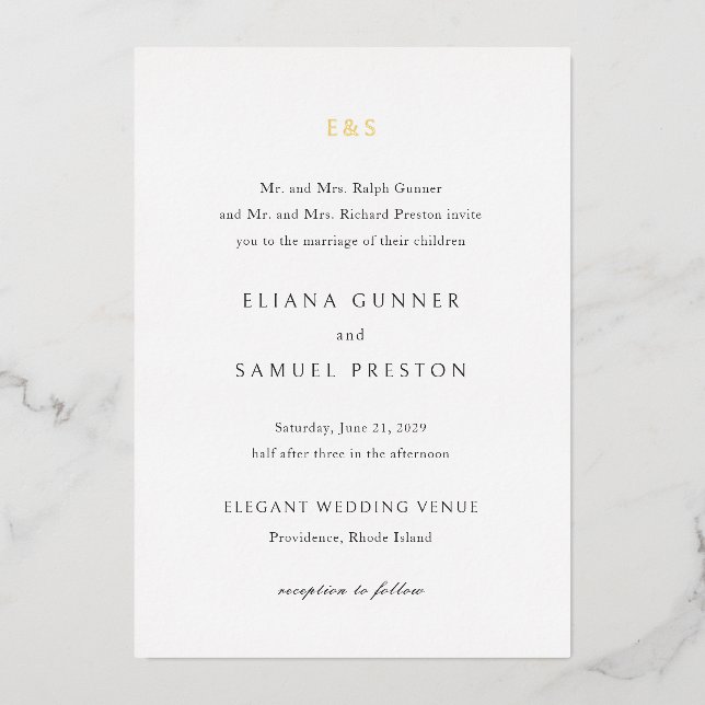 Invitation En Aluminium Eliana Monogramme Mariage classique (Recto)