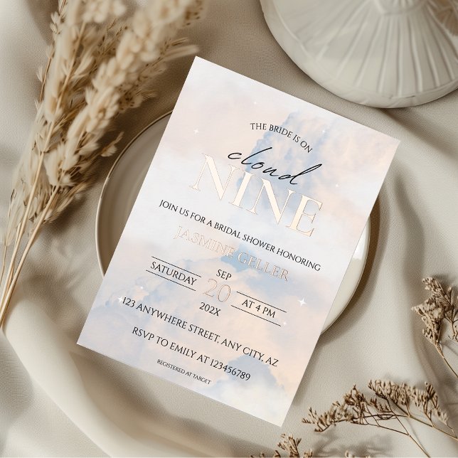Invitation En Aluminium Elle est sur le nuage 9 Rose Gold Elegant Fête des (She's on cloud nine dreamy bridal shower invitation)
