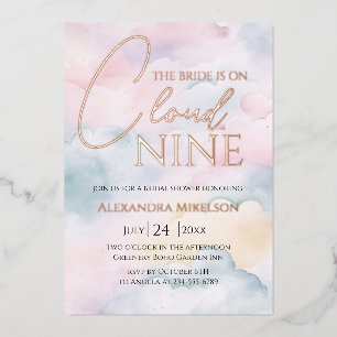 Invitation En Aluminium Elle est sur un nuage 9 Rose Gold Élégante Baby Sh