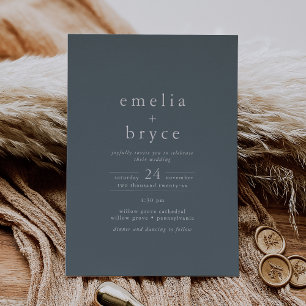 Invitation En Aluminium EMELIA Bleu foncé Mariage simple Boho