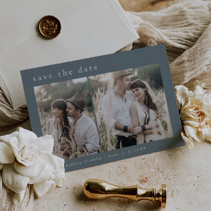 Invitation En Aluminium EMELIA Silver Foil Blue Boho Wedding Enregistrer l