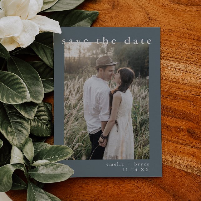 Invitation En Aluminium EMELIA Silver Foil Marine Blue Wedding Enregistrer (EMELIA Silver Foil Navy Blue Wedding Save the Date Foil Invitation)