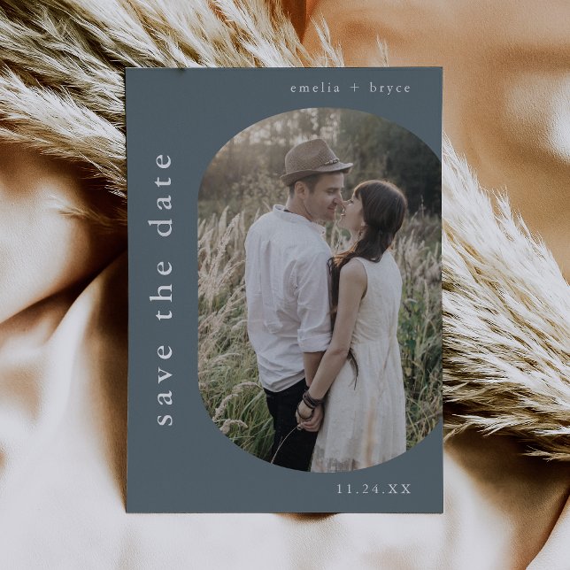 Invitation En Aluminium EMELIA Silver Foil Marine Boho Wedding Enregistrer (EMELIA Silver Foil Navy Boho Wedding Save the Date Foil Invitation)