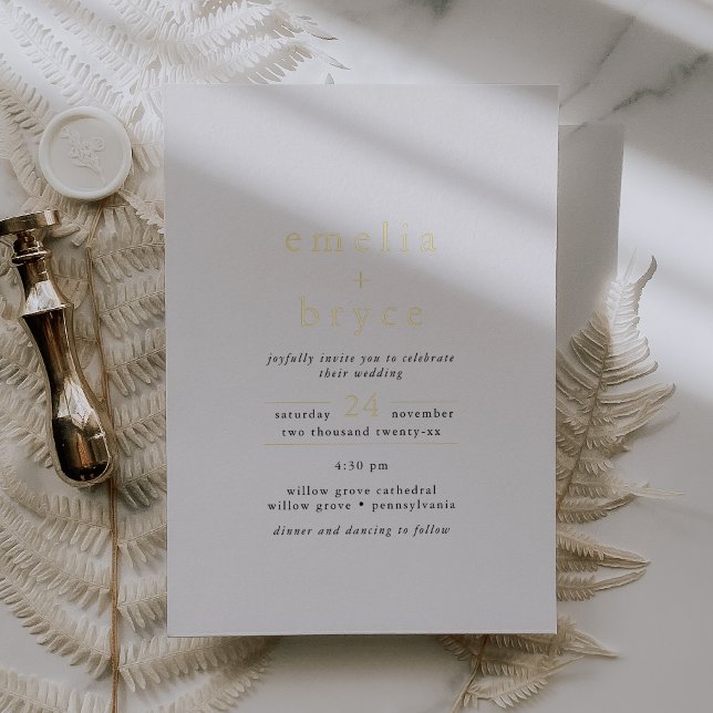 Invitation En Aluminium EMELIA White Black Gold Foil Neutral Boho Mariage (EMELIA White Black Gold Foil Neutral Boho Wedding Foil Invitation)