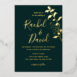 Invitation En Aluminium Emeral Green Gold Floral Mariage