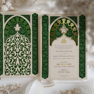 Invitation En Aluminium Emerald Elegance Mariage de dentelle islamique