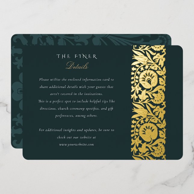 Invitation En Aluminium Emerald Floral Details Card (Recto/Verso)