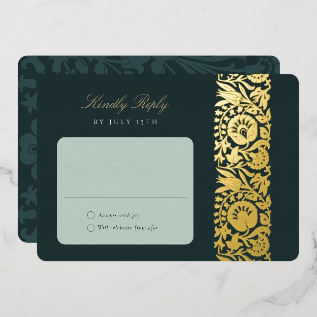 Invitation En Aluminium Emerald Floral RSVP Card (Recto/Verso)