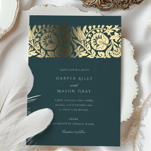 Invitation En Aluminium Emerald Gold Floral Mariage