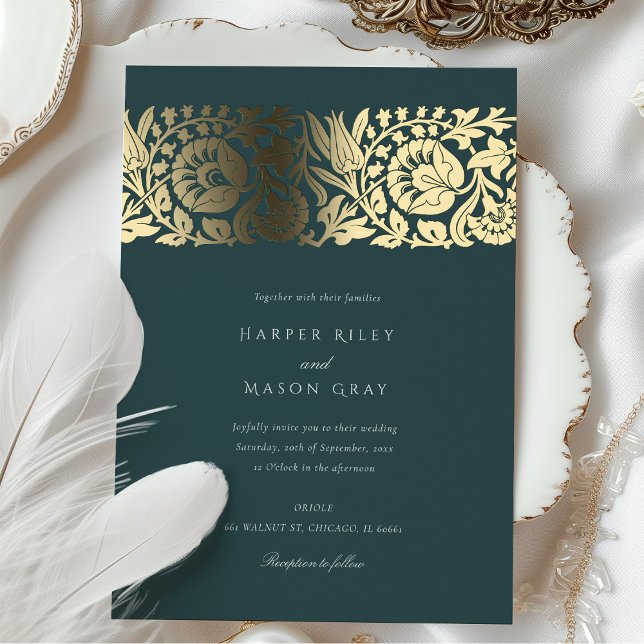 Invitation En Aluminium Emerald Gold Floral Mariage (Créateur téléchargé)