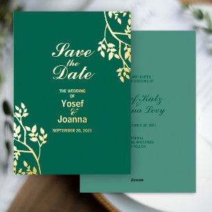 Invitation En Aluminium Emerald Gold Wedding Enregistrer la date Foil Invi