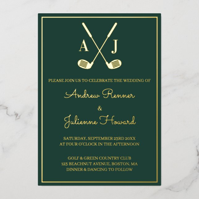 Invitation En Aluminium Emerald Golf Wedding (Recto)