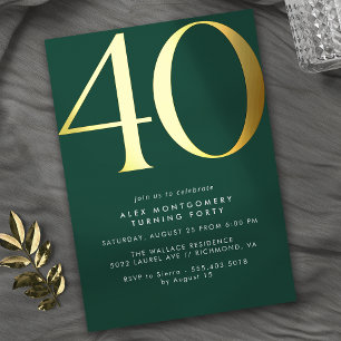 Invitation En Aluminium Emerald Green et Gold Elégant 40ème anniversaire