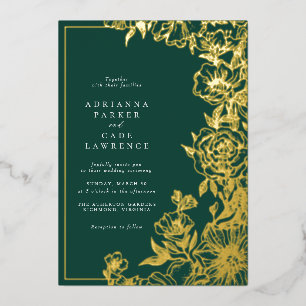 Invitation En Aluminium Emerald Green et Gold Floral   Mariage de jardin