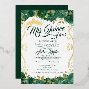 Invitation En Aluminium Emerald Green Floral Mis Quince Quinceanera