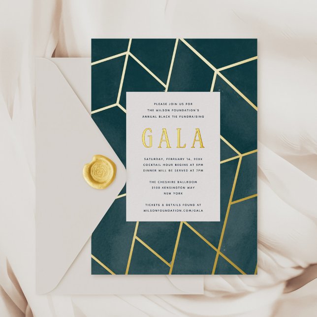 Invitation En Aluminium Emerald Green Gala Géométrique Gold Foil Invitatio (Emerald Green Geometric Gala Gold Foil Invitation)