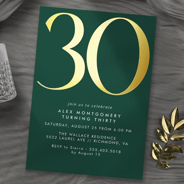Invitation En Aluminium Emerald Green & Gold | 30e anniversaire contempora (Créateur téléchargé)