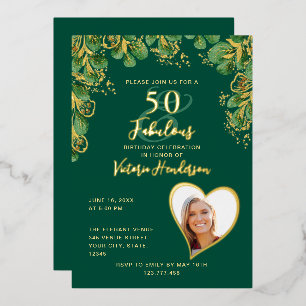 Invitation En Aluminium Emerald Green & Gold 50 & Fabuleux anniversaire