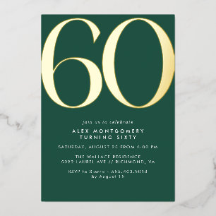 Invitation En Aluminium Emerald Green & Gold   Moderne Simple 60e annivers