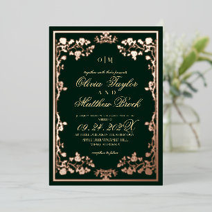 Invitation En Aluminium Emerald Green Gold Ornate Botanical Le Mariage de