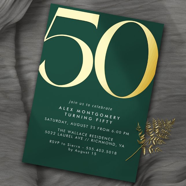Invitation En Aluminium Emerald Green + Or | Cool Moderne 50e Anniversaire (Créateur téléchargé)