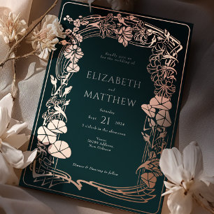 Invitation En Aluminium Emerald Green Rose Gold Floral Mariage