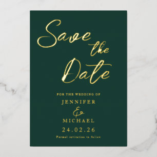 Invitation En Aluminium Emerald Green Wedding Enregistrer La Date Gold