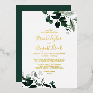 Invitation En Aluminium Emerald Greenery Mariage Familles Feuille D'or