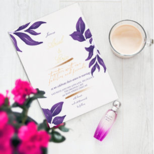 Invitation En Aluminium Emerald Purple & Gold Eucalyptus Mariage