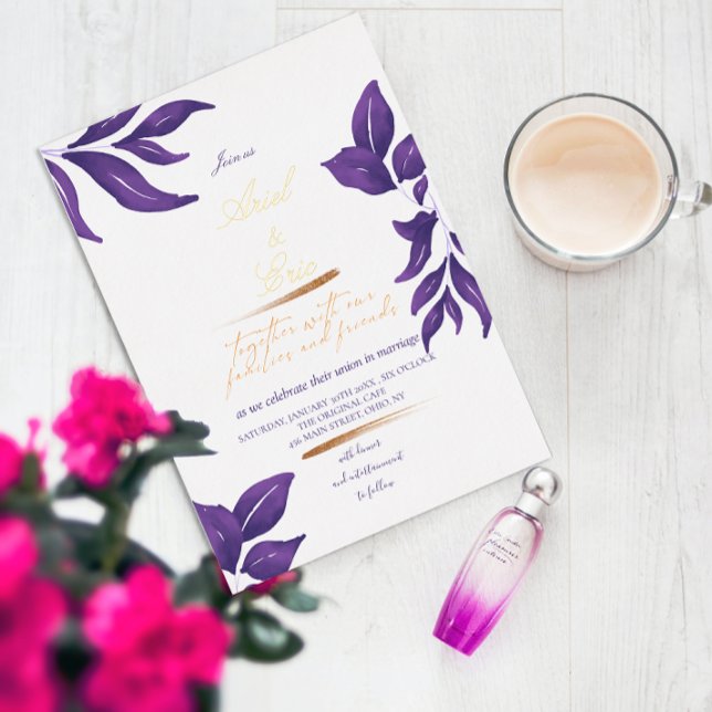 Invitation En Aluminium Emerald Purple & Gold Eucalyptus Mariage (Créateur téléchargé)