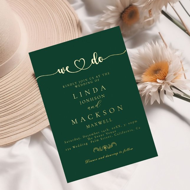 Invitation En Aluminium Emerald vert et or mariage nous faisons  (Créateur téléchargé)