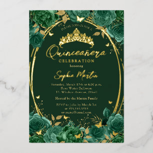 Invitation En Aluminium Émeraude captivante papillon floral Quinceanera