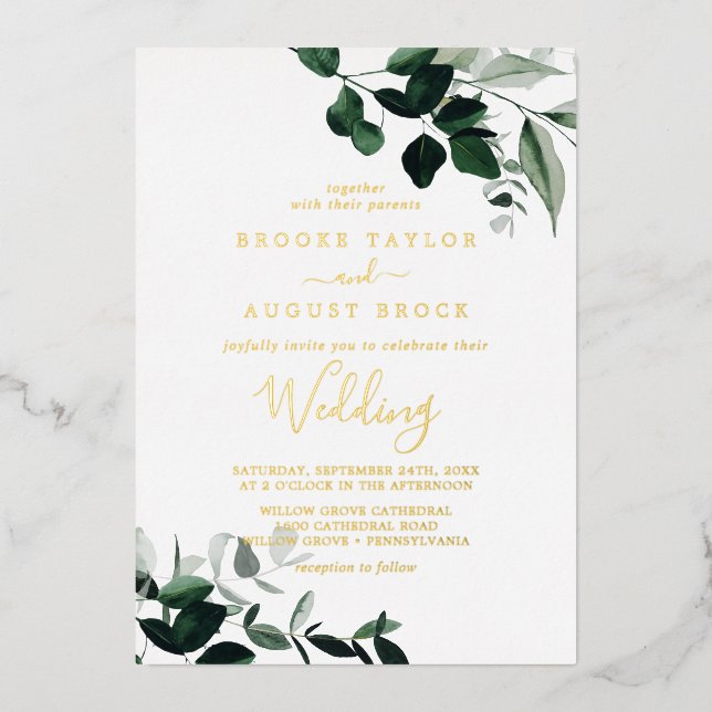 Invitation En Aluminium Émeraude | Mariage Gold Foil (Recto)