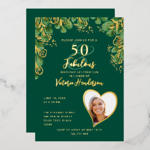 Invitation En Aluminium Emeraude Verte & Or 50 & Anniversaire Fabuleux