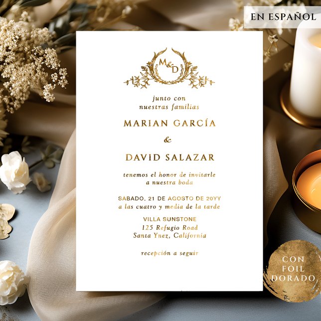 Invitation En Aluminium En espagnol Real Gold Foil Mariage (Créateur téléchargé)