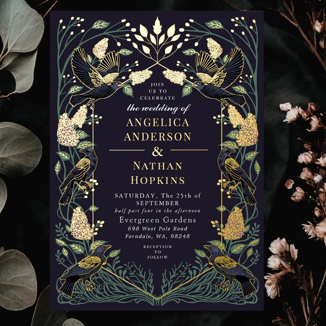 Invitation En Aluminium Enchanted Raven Lilac Mariage gothique (Créateur téléchargé)